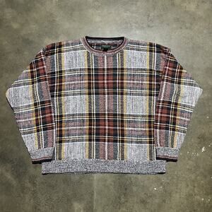 Vintage 90s Hunt Club Multicolor Plaid Boxy Knit Sweater